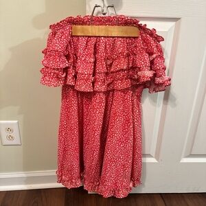 Amazon Red and White Off-Shoulder Ruffle Dress